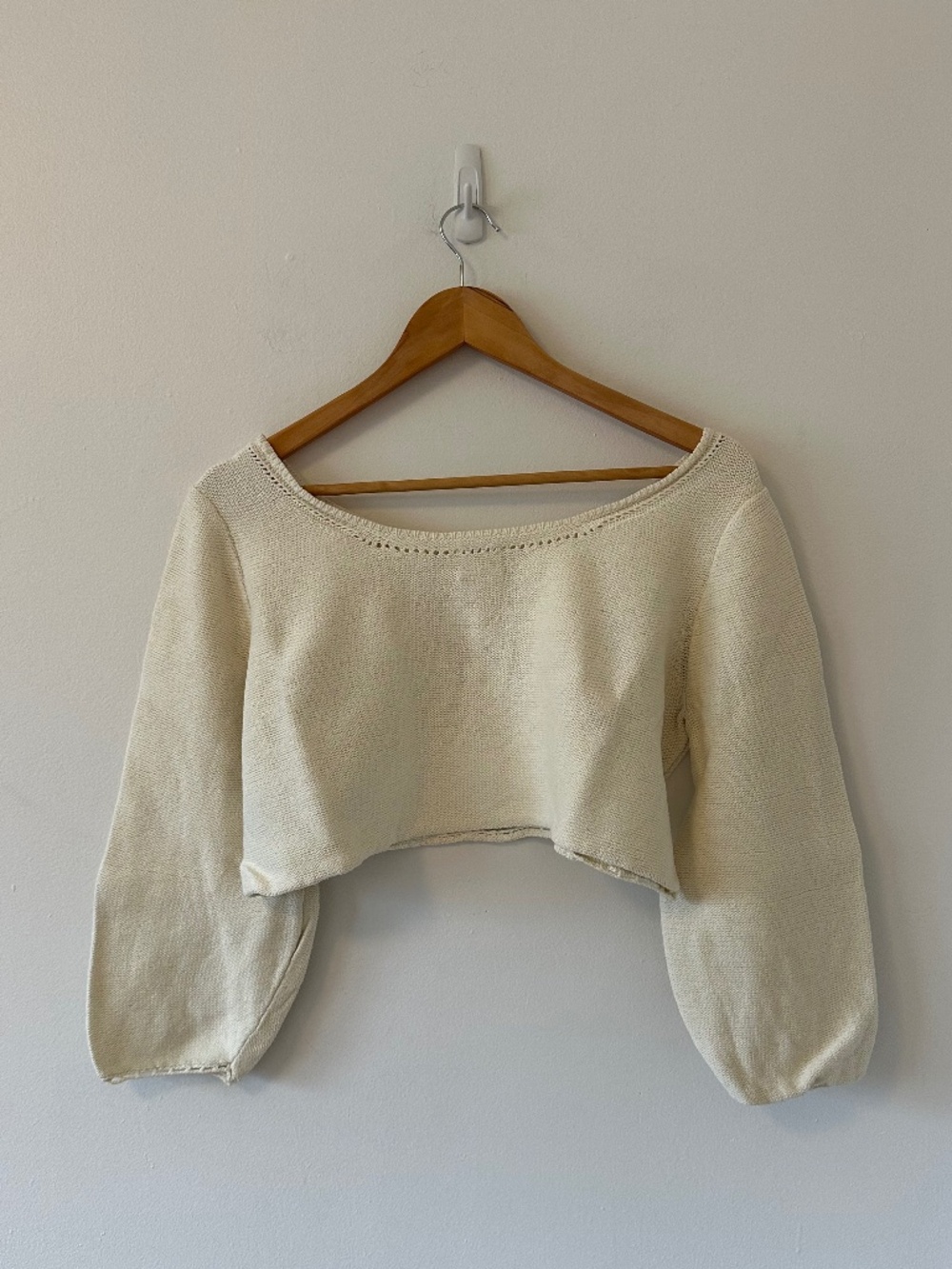 First Rite Cotton and Linen Crop Pullover Sweater in Natural | Size Small - Picture 4 of 8